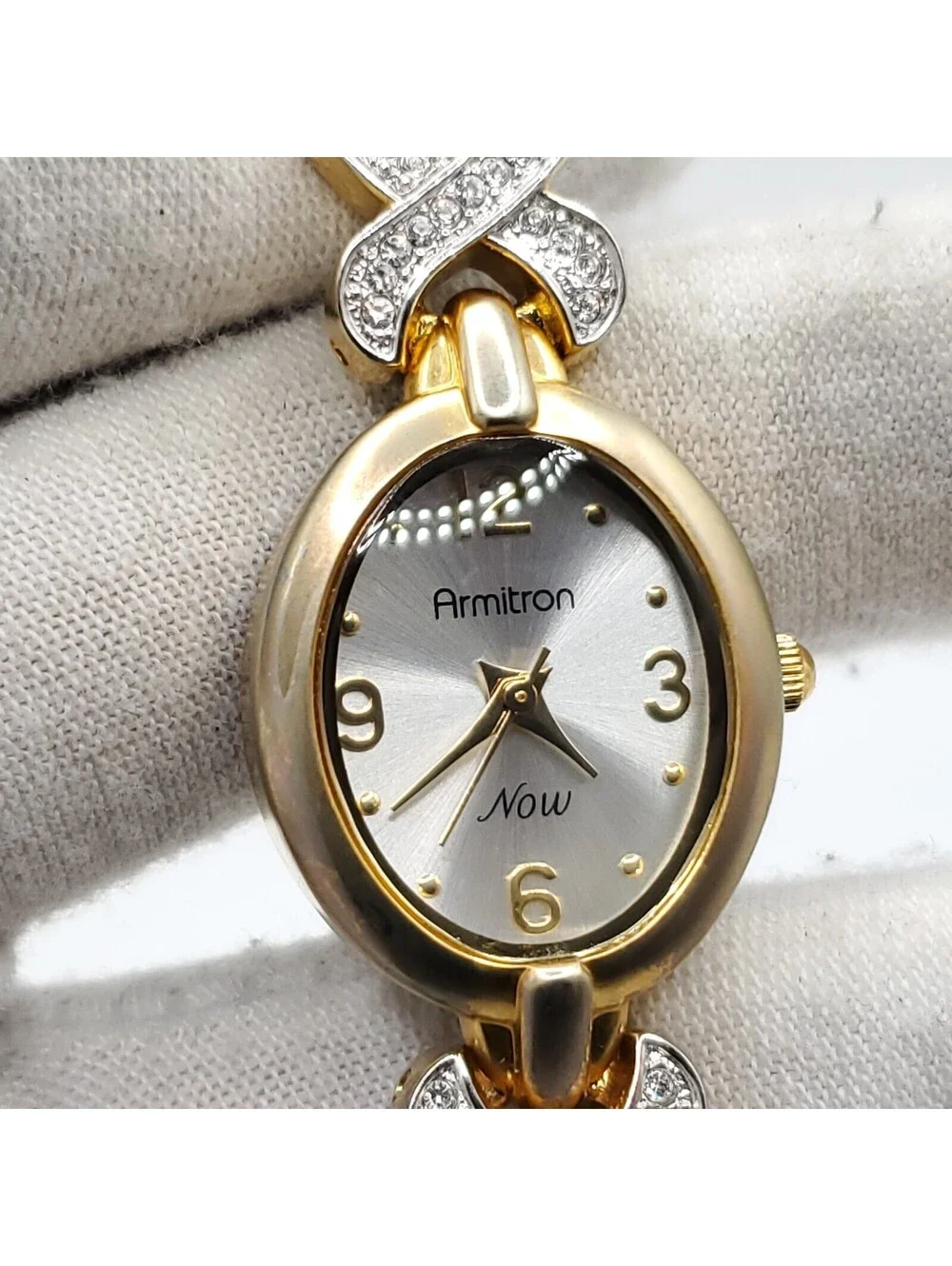 Armitron Now Womens Watch 20mm Rhinestone Gold Tone Band New Battery